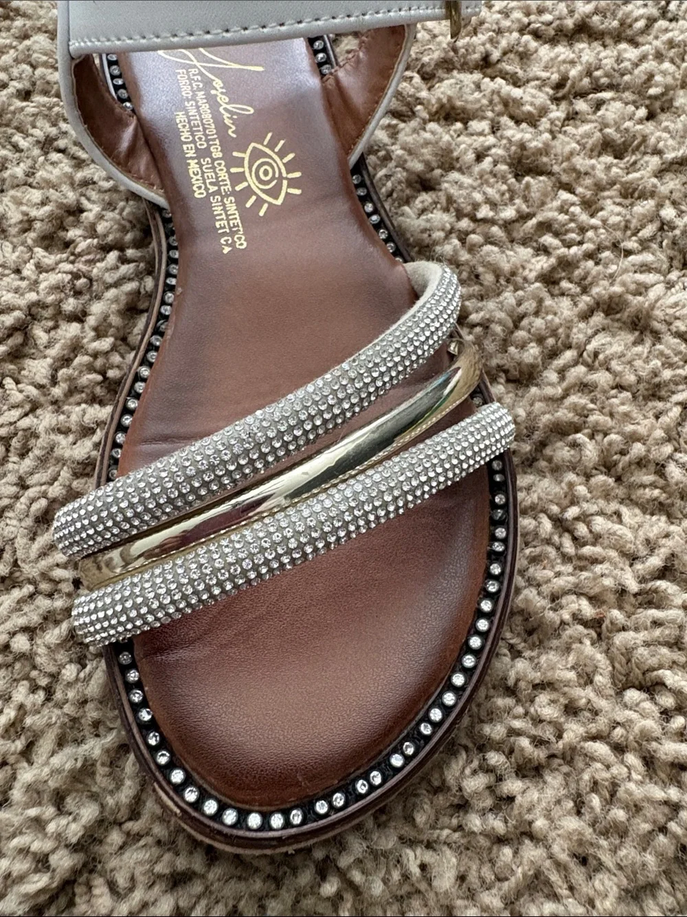 Jewel White and Gold Rhinestone Strap Kids Sandals
